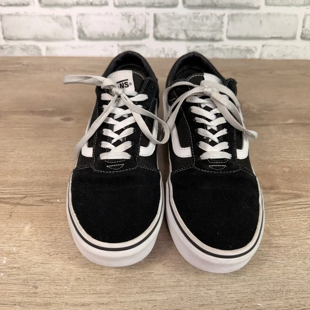 Vans Ward Suede Canvas Sneakers Sidestripe Black White Mens 11